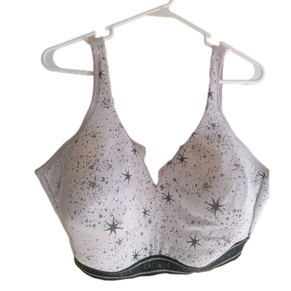 Lane Bryant Cacique Cotton No-Wire Full Coverage Lace Bra Grey 42DDD Stars